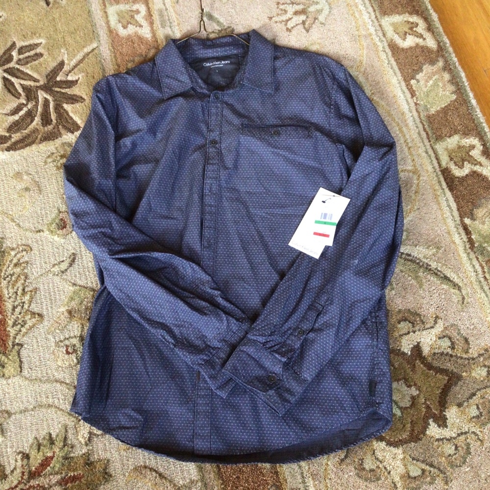 Mens Calvin Klein L/S Dress Shirt in Graphite print sz large NWT - Picture 6 of 6